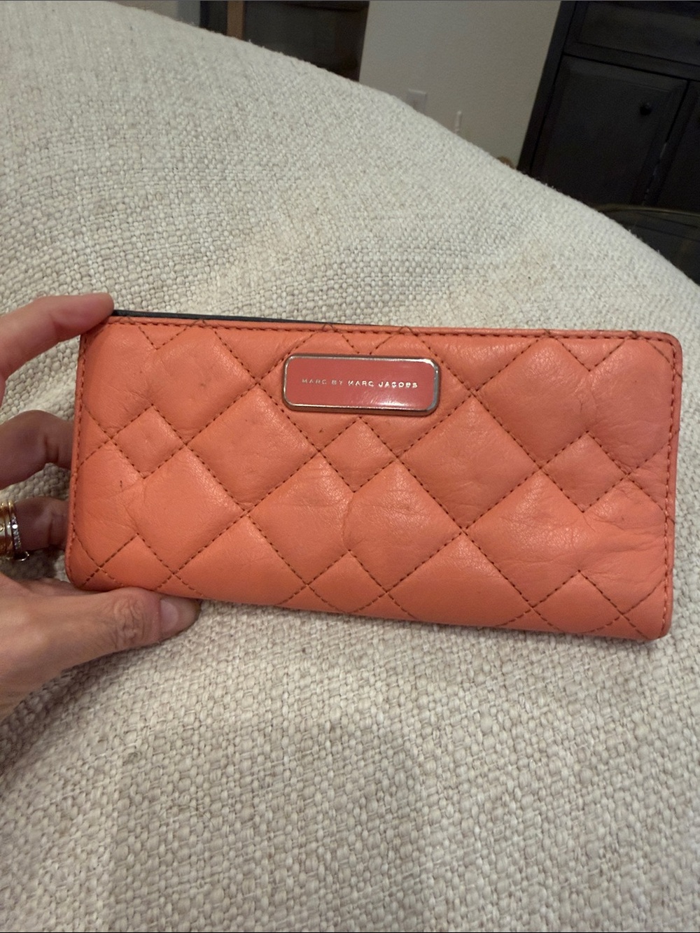 Marc Jacobs Quilted Leather Zip Wallet - Coral Orange